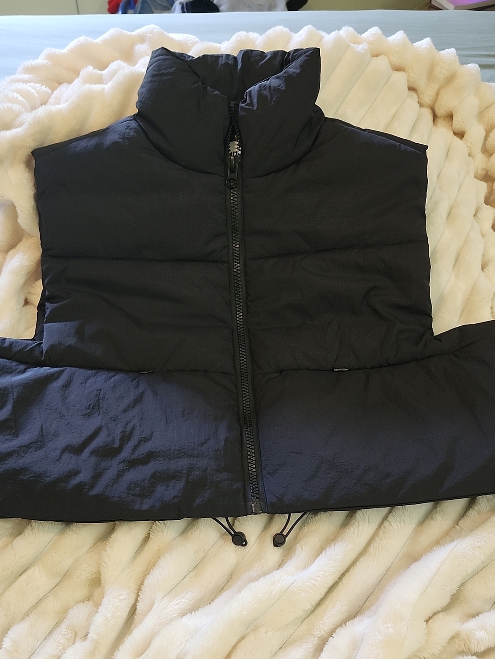Black Puffer Vest with High Collar